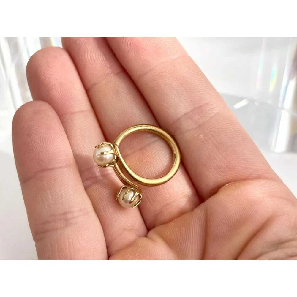 Faux Pearl Wrap Adjustable Gold Toned Costume Jewelry Vintage Ring - sz 4.25 - Picture 10 of 16